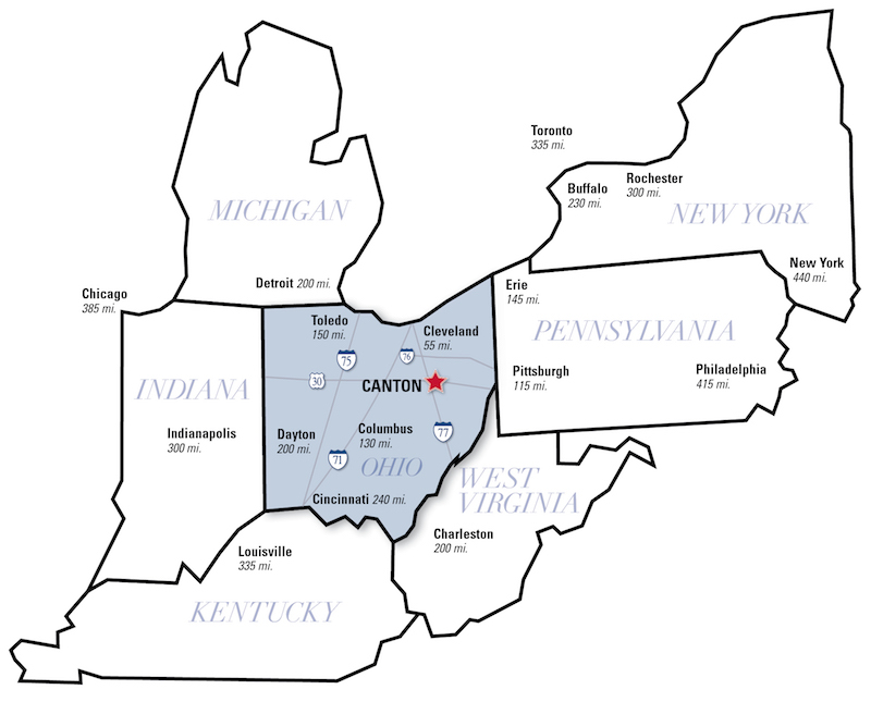 Map showing Malone University's location